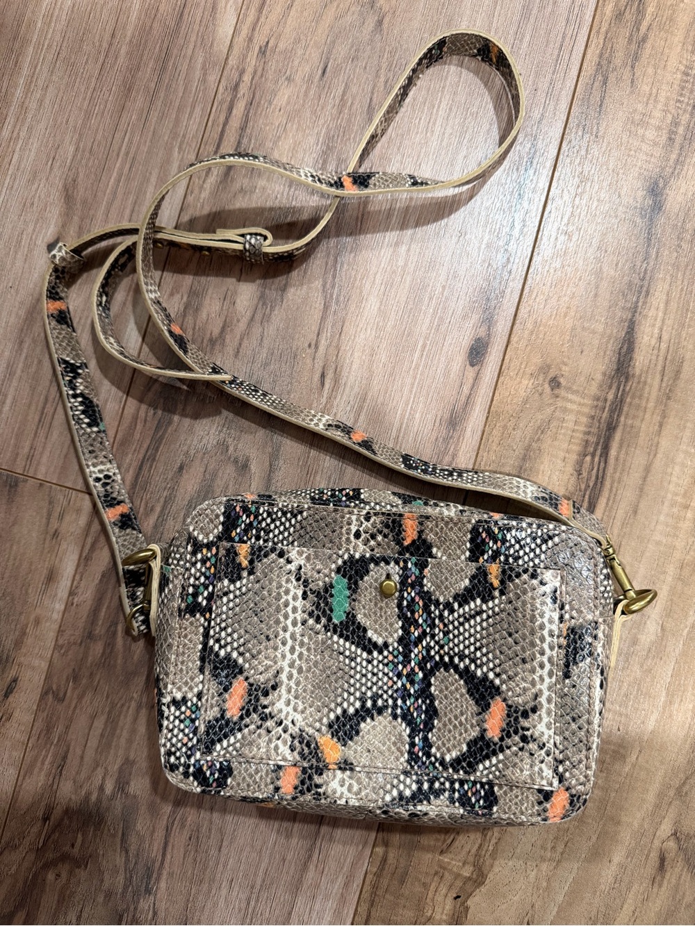 Madewell The Transport Camera Bag Neutral Snake-Print Crossbody